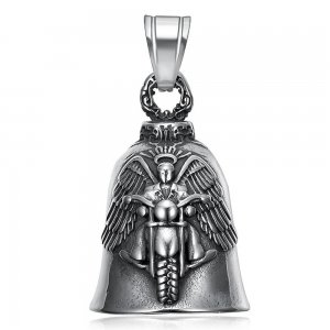 Fashion Wings Motorcycle Rider Biker Bell Pendant Stainless Steel Jewelry Charm Bell Men Christmas Gift SWP0657