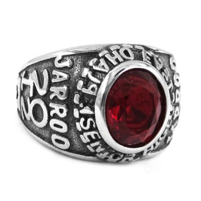 Stainless Steel Carved Word Ring, Red Silver SWR0351