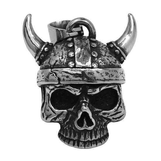 Viking Warrior Skull Bell Pendant Necklace Stainless Steel Jewelry Necklace Biker Pendant SWP0700 - Click Image to Close