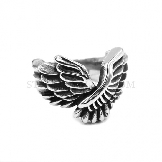 Double Wing Ring Stainless Steel Ring Biker Wing Ring Biker Jewelry Wholesale SWR0972 - Click Image to Close