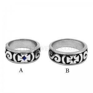 Wholesale Celtic Knot Four Leaf Flower Ring with Blue Stone Stainless Steel Jewelry Claddagh Style Wedding Women Ring SWR0943