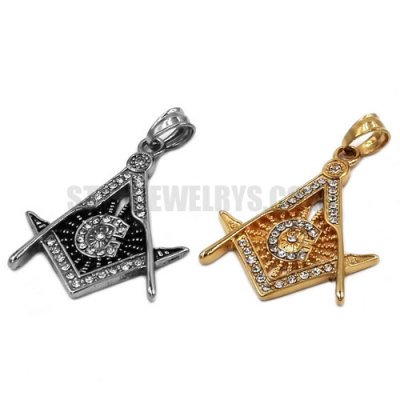 Stainless Steel Masonic Necklace Fashion Crystal Jewelry Charm Mason Iced-out Pendant SWP0453