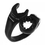 Stainless Steel Jewelry Ring Black Motorcycle Reparing Tools Spanner /Wrench Ring SWR0415B