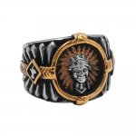 Gothic Skull Indian Ring Stainless Steel Vintage Gold Feather Skull Male Ring Men Jewelry for Party Gift SWR1030