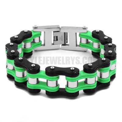 Bling Motor Biker Bracelet Stainless Steel Jewelry Bracelet Fashion Heavy Black and Green Chain Motor Bracelet Men Bracelet SJB0327