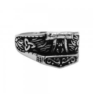 Tribal Symbol Myth Thor Hammer Ring Stainless Steel Jewelry Norse Viking Rune Celtic Knot Biker Men Ring SWR1033