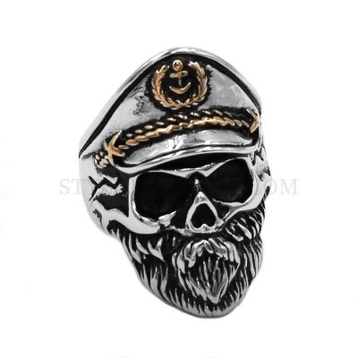 Vintage Navy Captain Skull Ring Stainless Steel Jewelry Punk Anchor Navy Military Army Biker Men Ring Wholesale SWR0898