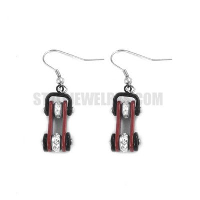 Stainless Steel Red & Black Bling Bicycle Biker Earrings SJE370122