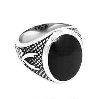 Stainless Steel Mens Ring, Classic Gothic Signet, Color Black Silver SWR0499