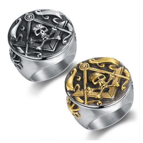 Stainless Steel Skull Biker Ring Masonic Rings For Men SWR1040 - Click Image to Close