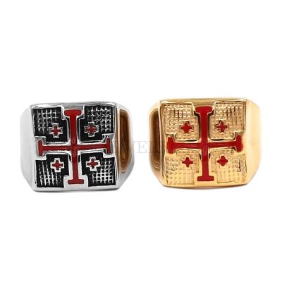 Jerusalem Red Cross Ring Stainless Steel Crusaders Religious Jesus Christ Medieval Knight Templar Military Middle Age SWR0866