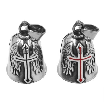 Fashion Wings Cross Bell Pendant Stainless Steel Jewelry Red Cross Biker Bell Men Christmas Gift SWP0652