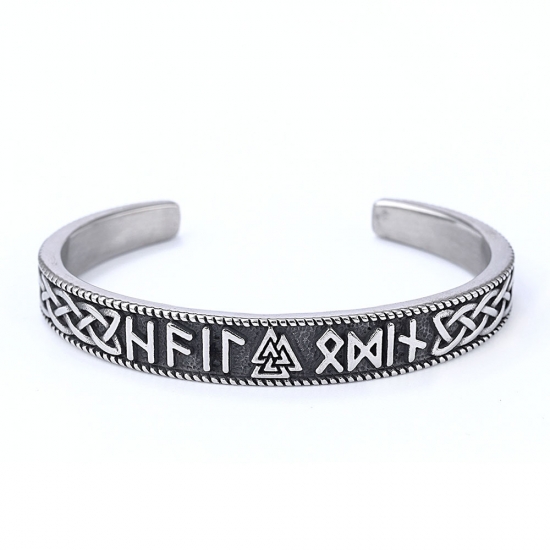 Norse Viking Rune Amulet Cuff Bracelet Stainless Steel Bangle Celtic Knot Biker Bangle SJB0392 - Click Image to Close