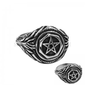 Pentagram Amulet Biker Ring Stainless Steel Jewelry Classic Five Pointed Star Sheep Goat Biker Mens Ring SWR0896