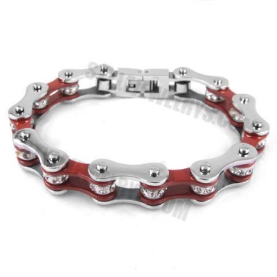 Stainless steel bracelet crimson red with white biker bracelet SJB0149
