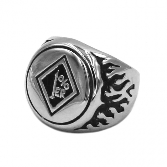 Biker One Percent Ring Stainless Steel Flame 1% Ring Mens Biker Ring SWR0796 - Click Image to Close