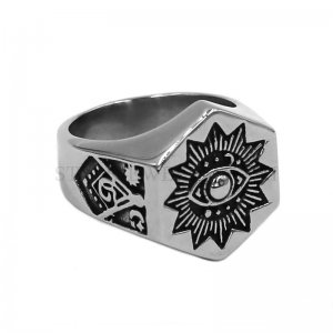 Illuminati Pyramid Eye Masonic Ring Stainless Steel Jewelry Sons Light Sun Moon Star Biker Men Ring Wholesale SWR0931