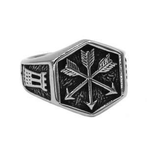 Norse Viking Arrow Symbol Hexagon Ring, Antique Punk Biker Jewelry Geometric Sexangle Ring Jewelry SWR0793
