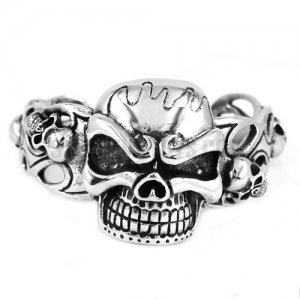 Gothic Stainless Steel Skull Cuff Bracelet Grinning Skull Watch Cuff Biker Men Bangle Inner Diameter 6.8cm SJB0288