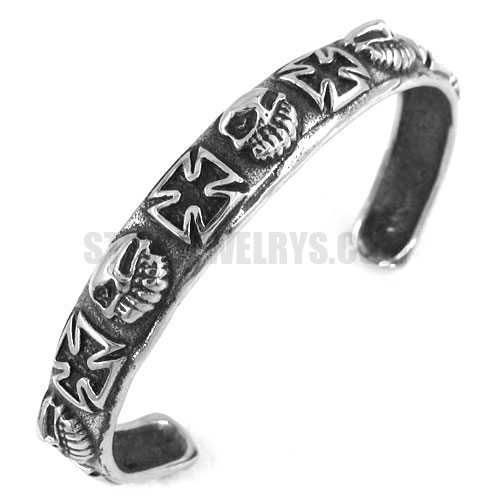 Stainless steel bangle skull with cross cuff bracelet SJB0172 - Click Image to Close
