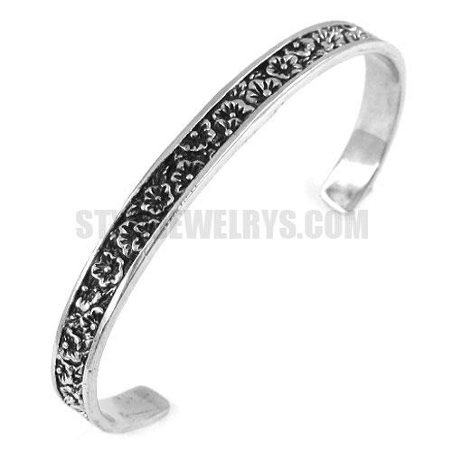 Stainless steel bangle flower cuff bracelet SJB0177 - Click Image to Close