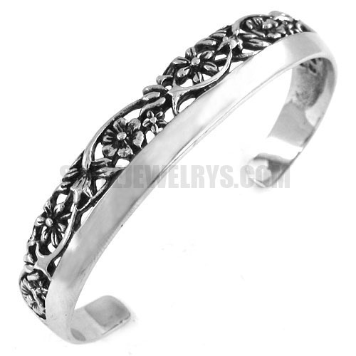 Stainless steel bangle flower cuff bracelet SJB0179 - Click Image to Close