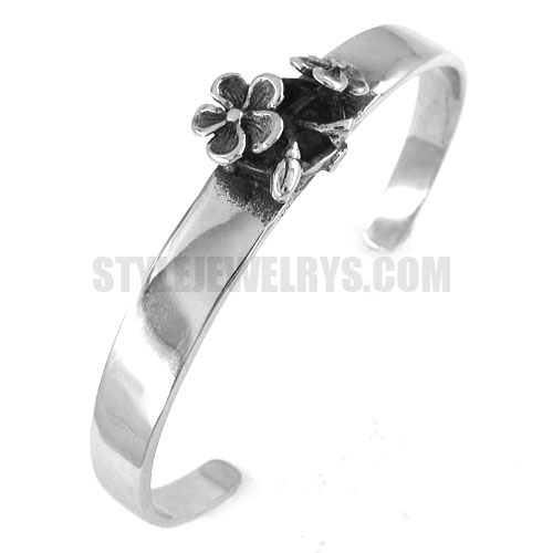Stainless steel bangle flower cuff bracelet SJB0180 - Click Image to Close
