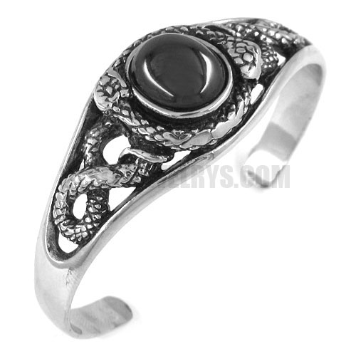 Stainless steel Cuff Bracelet snake with black stone SJB0199 - Click Image to Close
