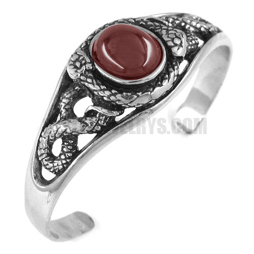 Stainless steel Cuff Bracelet snake with red stone SJB0200 - Click Image to Close