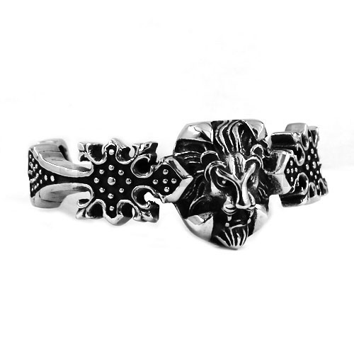 Gothic Stainless Steel Lion Cuff Bracelet Inner Diameter 6.8cm SJB0286 - Click Image to Close