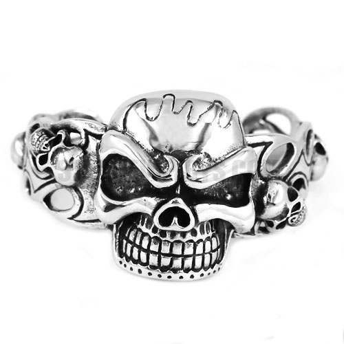 Gothic Stainless Steel Skull Cuff Bracelet Grinning Skull Watch Cuff Biker Men Bangle Inner Diameter 6.8cm SJB0288 - Click Image to Close