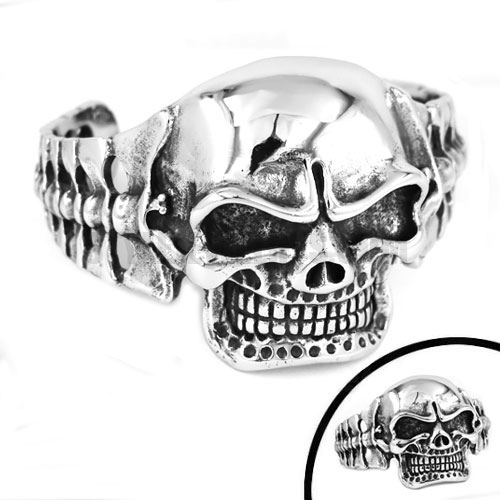 Gothic Stainless Steel Bone Skull Cuff Bracelet Biker Men Bangle Inner Diameter 7cm SJB0289 - Click Image to Close
