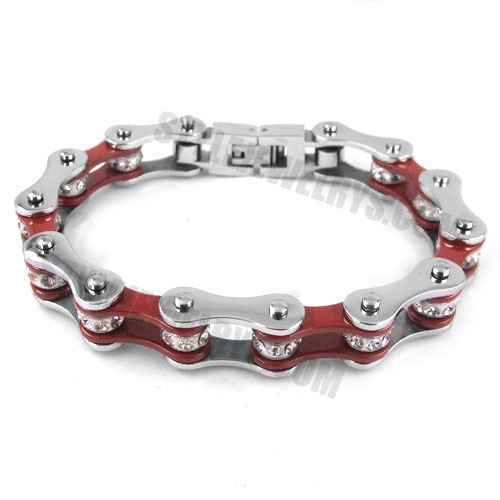 Stainless steel bracelet crimson red with white biker bracelet SJB0149 - Click Image to Close