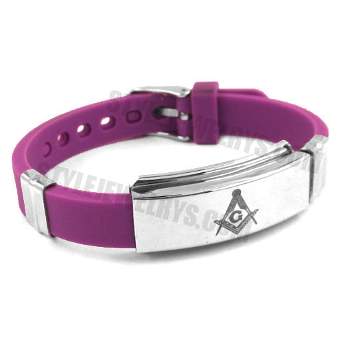 Stainless Steel Bracelet Purple Red Bracelet Rubber Masonic Symbol Bracelet SJB0212 - Click Image to Close