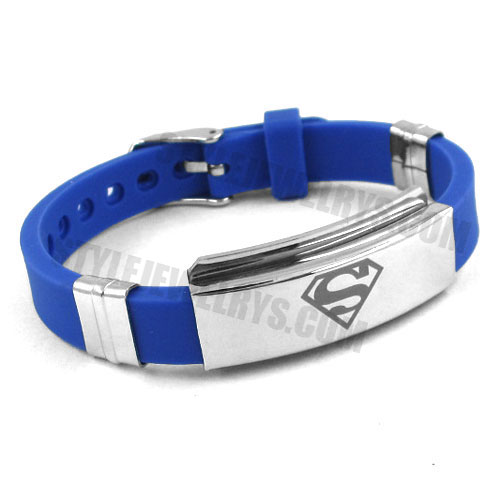 Stainless Steel Bracelet Blue Rubber Symbol Bracelet SJB0217 - Click Image to Close