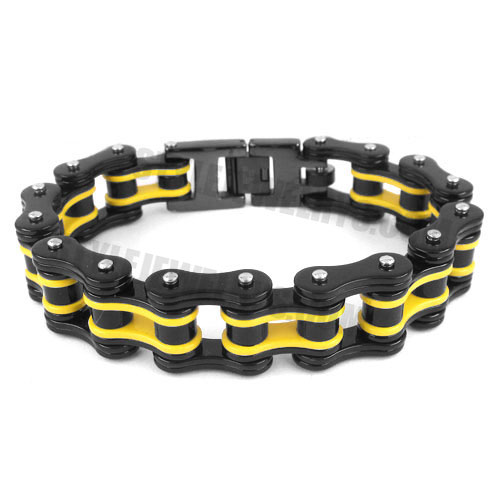Stainless Steel Bracelet Black & Yellow Biker Bracelet SJB0260 - Click Image to Close