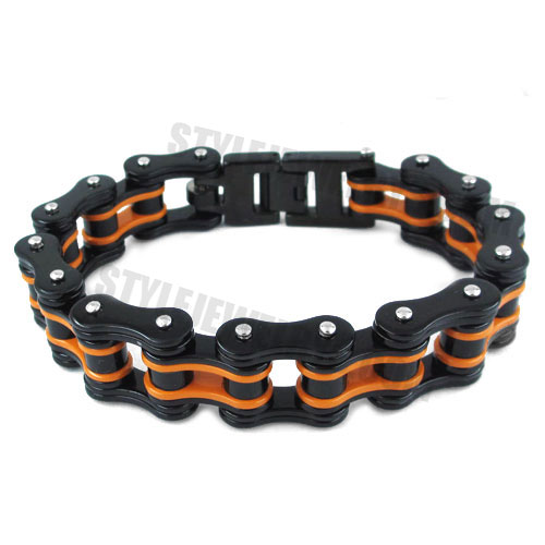 Stainless Steel Bracelet Black Orange Biker Bracelet SJB0262 - Click Image to Close