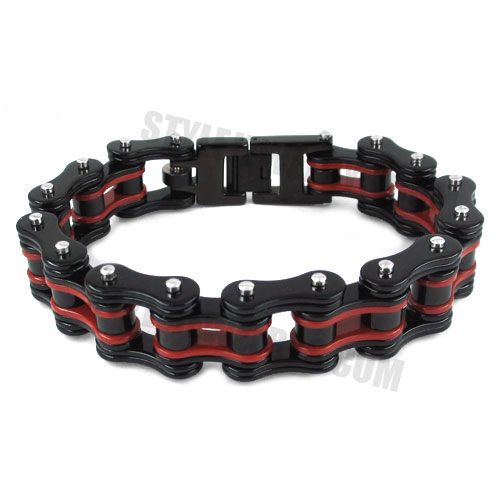 Red & Black Heavy Motor Biker Bracelet Stainless Steel Jewelry Bracelet Fashion Bicycle Chain Men Bracelet SJB0263 - Click Image to Close