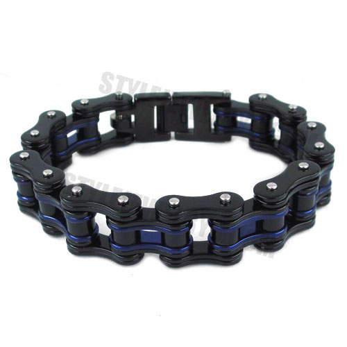 Stainless Steel Bracelet Black Blue Biker Bracelet SJB0264 - Click Image to Close