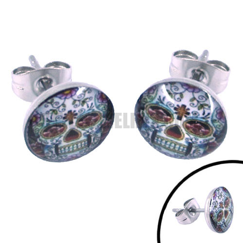 Stainless steel jewelry flower skull earring SJE370044 - Click Image to Close