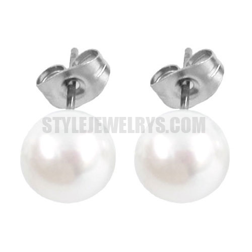 White Pearl Stud Earrings Stainless Steel Jewelry Fashion Motor Biker Women Earrings 10mm SJE370117 - Click Image to Close