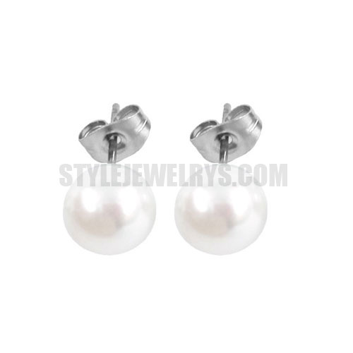 White Pearl Stud Earrings Stainless Steel Jewelry Fashion Motor Biker Women Earrings 6mm SJE370117S - Click Image to Close