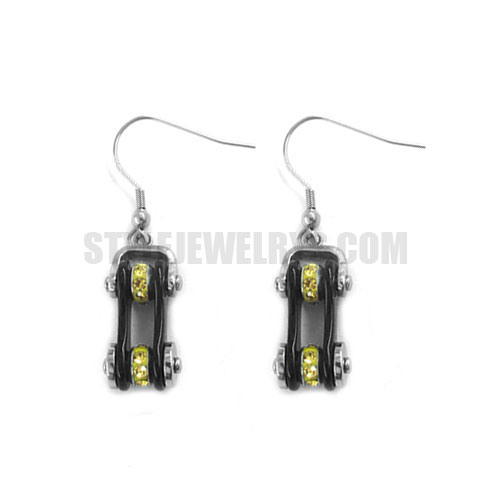 Stainless Steel Black & Yellow Rhinestone Bling Bicycle Biker Earrings SJE370118 - Click Image to Close