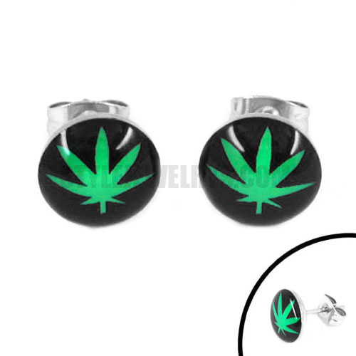 Stainless Steel Marijuana Leaf Earring SJE370128 - Click Image to Close