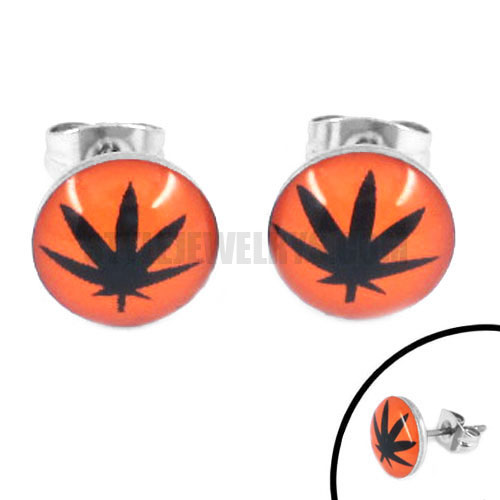 Stainless Steel Marijuana Leaf Earring SJE370129 - Click Image to Close