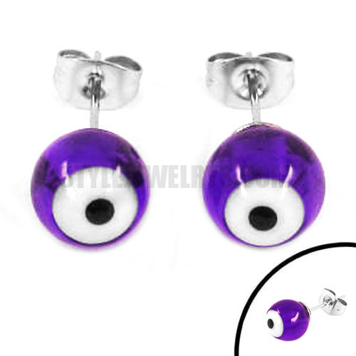 Stainless Steel Purple Blue Eye Earring SJE370142 - Click Image to Close
