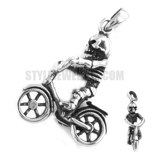 Stainless steel jewelry pendant ride a bike skull pendant SWP0112 - Click Image to Close