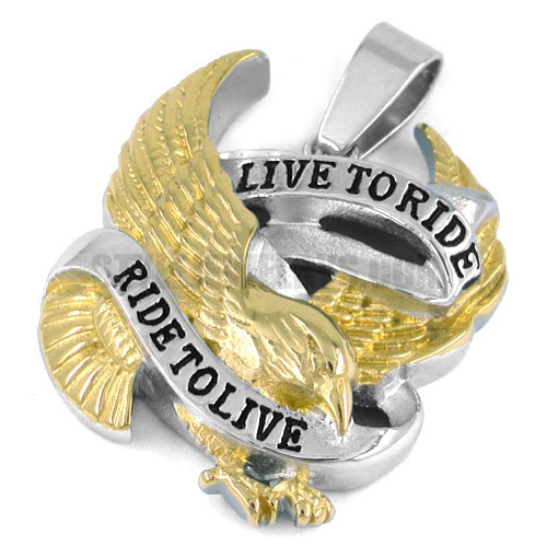 Live To Ride Spirit Eagle Pendant Stainless Steel Jewelry Pendant Gold Classic Motorcycles Biker Pendant SWP0186 - Click Image to Close