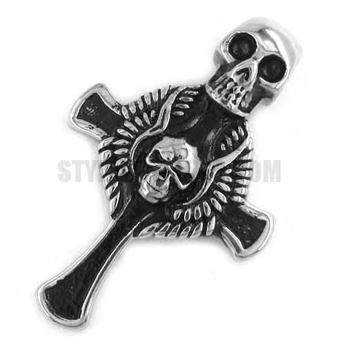 Stainless steel pendant double skull & cross pendant SWP0212 - Click Image to Close