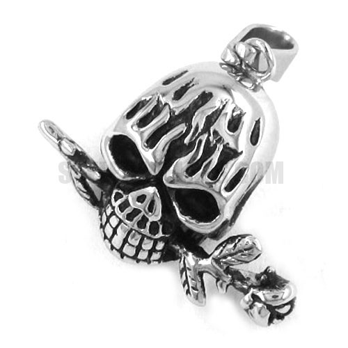 Stainless Steel Skull With Flower Pendant SWP0229 - Click Image to Close